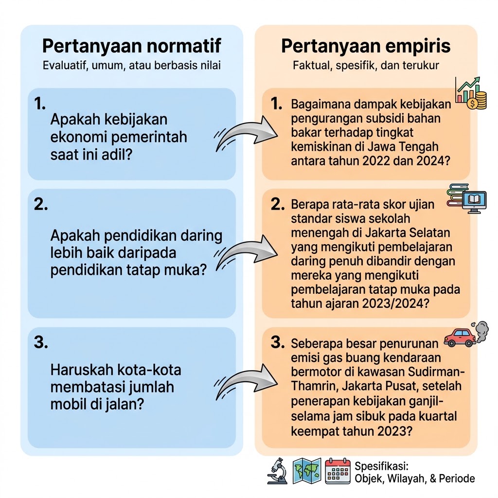 Visualisasi 2. Perbandingan pertanyaan normatif dan pertanyaan empiris