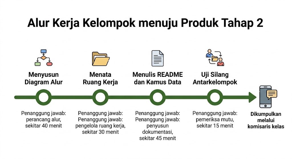 Visualisasi 1. Peta alur modul Pertemuan 12, dari rancangan proyek menuju Produk Tahap 2.