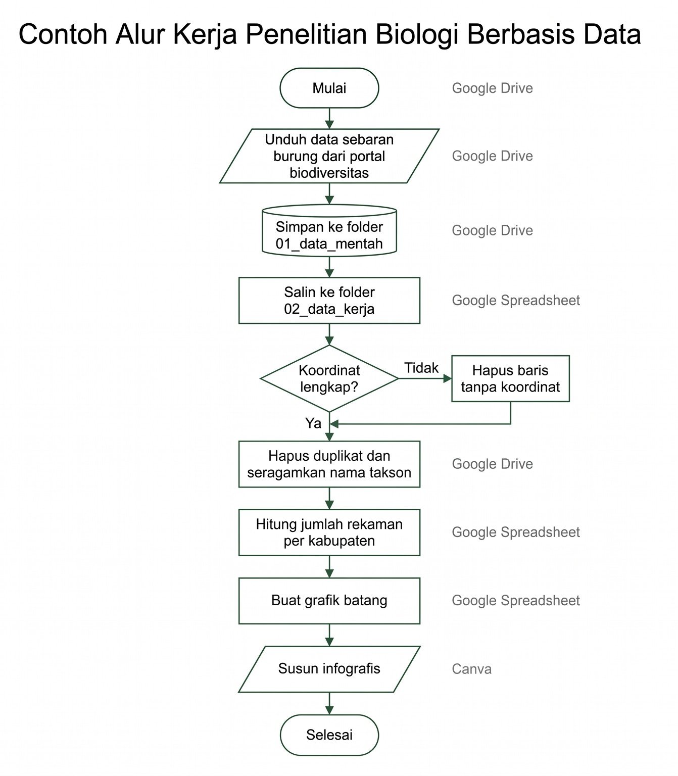 Visualisasi 5. Contoh diagram alur penelitian biologi berbasis data.