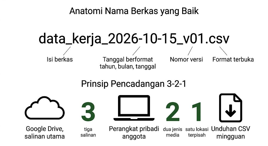 Visualisasi 8. Anatomi nama berkas yang baik dan prinsip pencadangan 3-2-1.