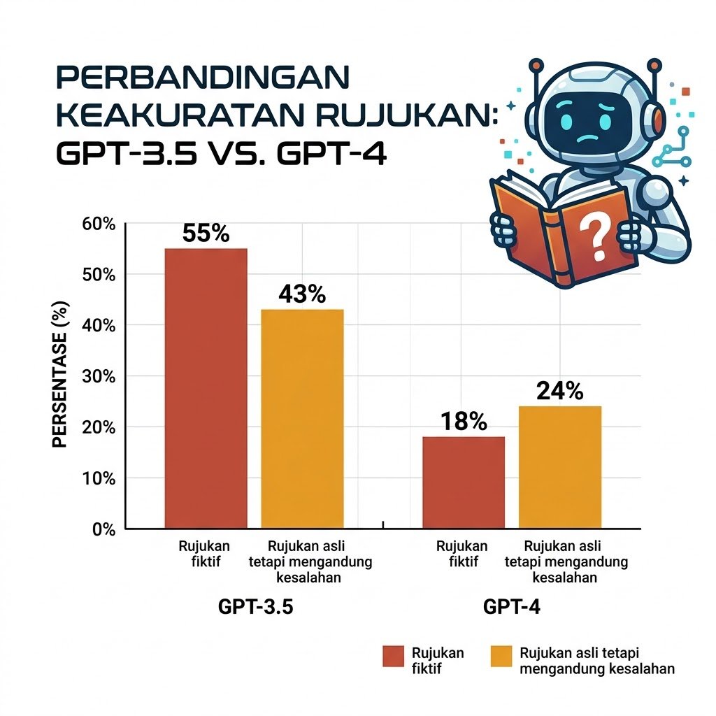 Rujukan fiktif dan keliru dalam naskah buatan ChatGPT (diolah dari Walters & Wilder, 2023)