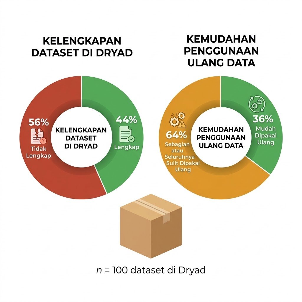 Kualitas 100 dataset publik ekologi dan evolusi (diolah dari Roche dkk., 2015)