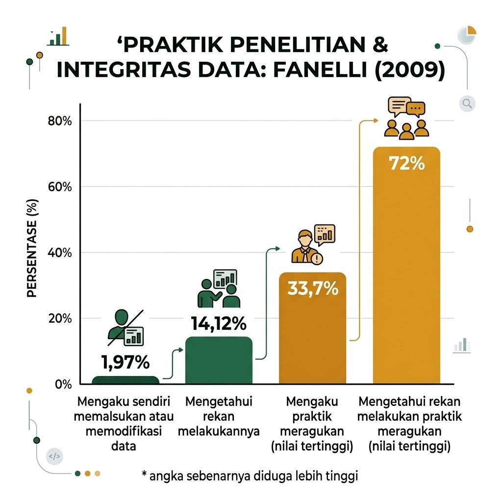 Hasil meta-analisis survei perilaku ilmuwan (diolah dari Fanelli, 2009)
