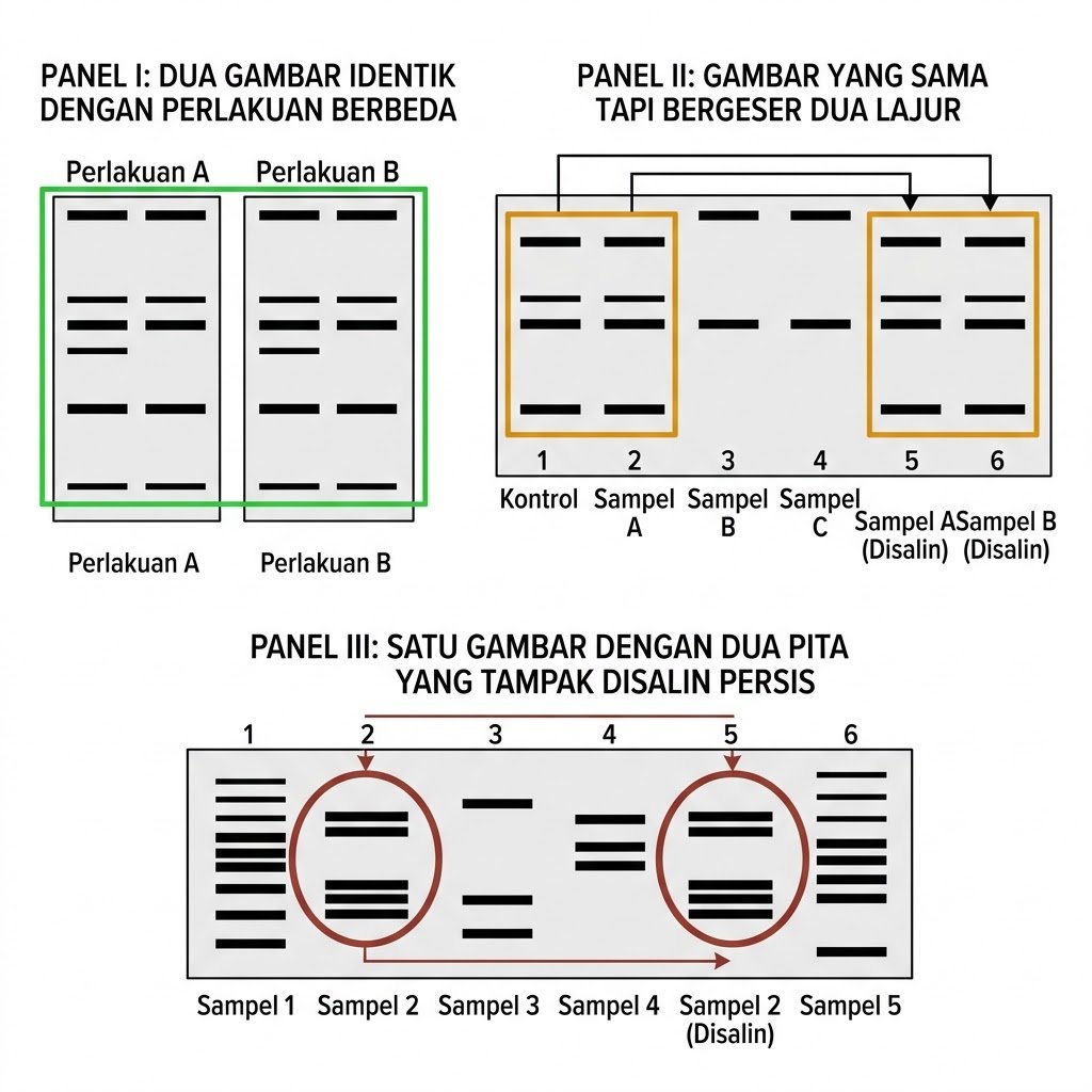 Tiga kategori duplikasi gambar menurut Bik dkk. (2016), ilustrasi rekaan